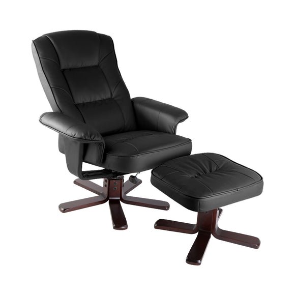 Artiss PU Leather Wood Armchair Recliner - Black