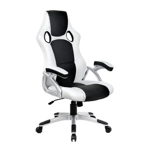 PU Leather Racing Style Office Desk Chair - Black &White