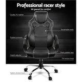 Artiss Gaming Chair Leather Office Computer Chairs Black