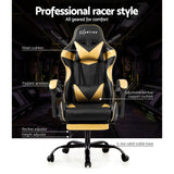 Artiss Office Chair Gaming Chair Computer Chairs Recliner PU Leather Seat Armrest Footrest Black Golden