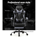 Artiss Office Chair Gaming Chair Computer Chairs Recliner PU Leather Seat Armrest Footrest Black Grey