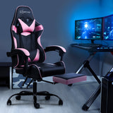 Artiss Office Chair Gaming Chair Computer Chairs Recliner PU Leather Seat Armrest Footrest Black Pink