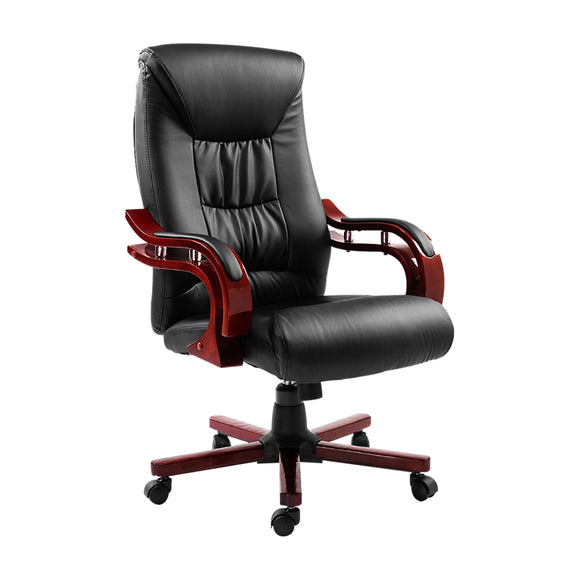 Artiss Executive Wooden Office Chair Wood Computer Chairs Leather Seat Sheridan