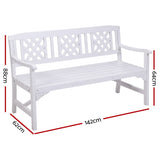 Gardeon Wooden Garden Bench 3 Seat Patio Furniture Timber Outdoor Lounge Chair White