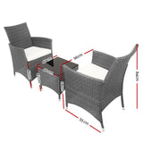 Gardeon 3pc Rattan Bistro Wicker Outdoor Furniture Set Grey