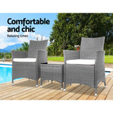 Gardeon 3pc Rattan Bistro Wicker Outdoor Furniture Set Grey