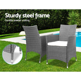 Gardeon 3pc Rattan Bistro Wicker Outdoor Furniture Set Grey