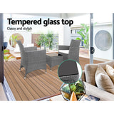 Gardeon 3pc Rattan Bistro Wicker Outdoor Furniture Set Grey