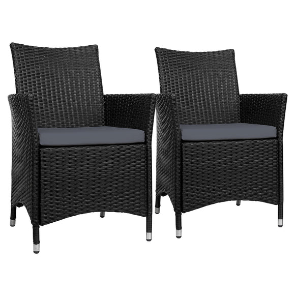 Set of 2 Outdoor Bistro Set Chairs Patio Furniture Dining Wicker Garden Cushion Gardeon