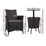 Gardeon Outdoor Furniture Wicker Chairs Bar Table Cooler Ice Bucket Patio Coffee Bistro Set