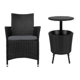 Gardeon Outdoor Furniture Wicker Chairs Bar Table Cooler Ice Bucket Patio Coffee Bistro Set