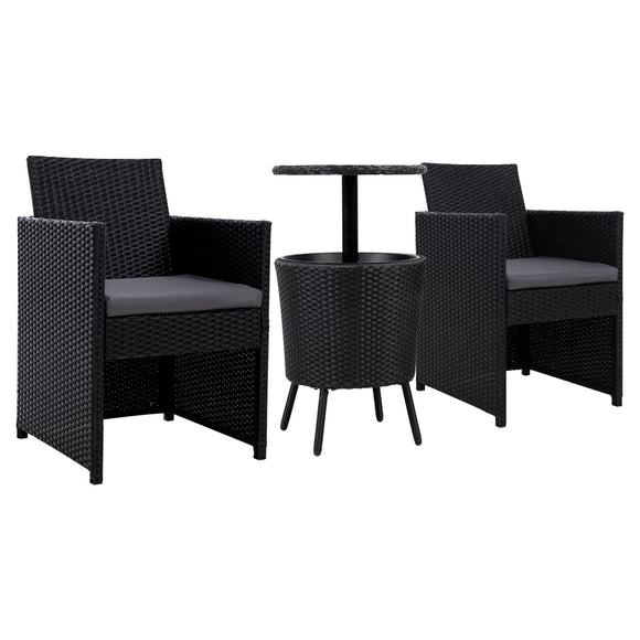 Gardeon Outdoor Furniture Wicker Chairs Bar Table Cooler Ice Bistro Set Bucket Patio Coffee