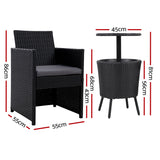 Gardeon Outdoor Furniture Wicker Chairs Bar Table Cooler Ice Bistro Set Bucket Patio Coffee