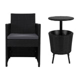 Gardeon Outdoor Furniture Wicker Chairs Bar Table Cooler Ice Bistro Set Bucket Patio Coffee