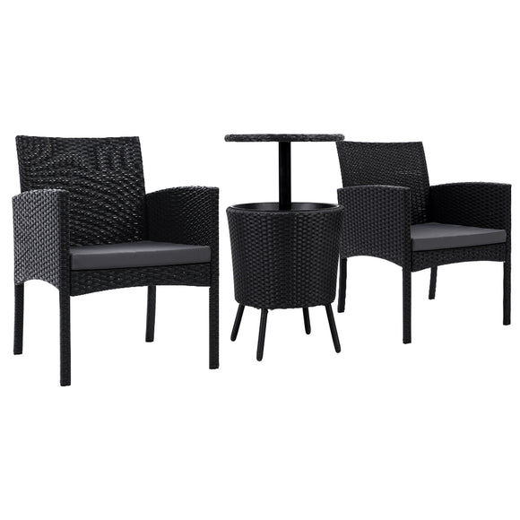 Gardeon Outdoor Furniture Wicker Chairs Bar Table Cooler Ice Bucket Patio Bistro Set Coffee