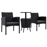 Gardeon Outdoor Furniture Wicker Chairs Bar Table Cooler Ice Bucket Patio Bistro Set Coffee