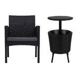 Gardeon Outdoor Furniture Wicker Chairs Bar Table Cooler Ice Bucket Patio Bistro Set Coffee