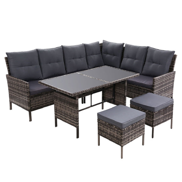 Outdoor Sofa Set Patio Furniture Lounge Setting Dining Chair Table Wicker Grey