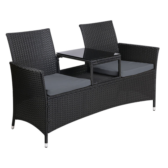 Gardeon Outdoor Furniture Chair Bench Sofa Table 2 Seat Cushions Wicker Black