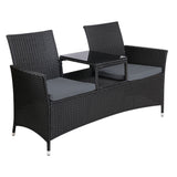 Gardeon Outdoor Furniture Chair Bench Sofa Table 2 Seat Cushions Wicker Black