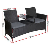 Gardeon Outdoor Furniture Chair Bench Sofa Table 2 Seat Cushions Wicker Black