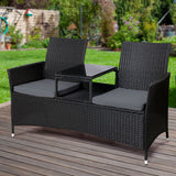 Gardeon Outdoor Furniture Chair Bench Sofa Table 2 Seat Cushions Wicker Black