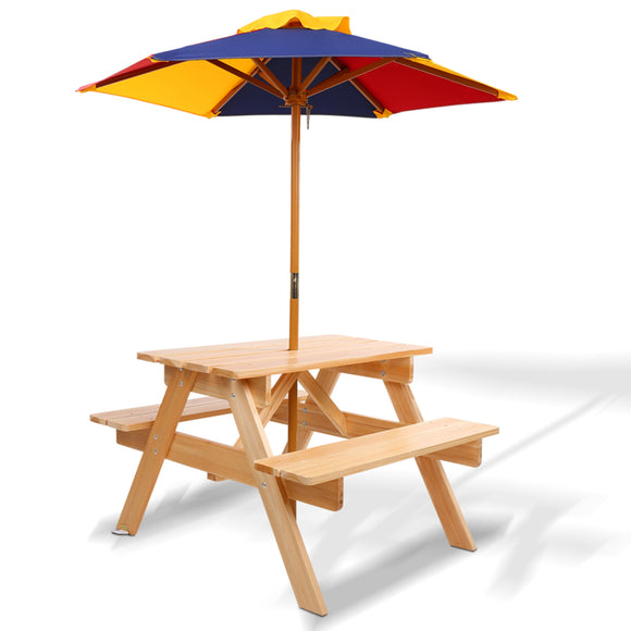 Keezi Kids Wooden Picnic Table Set with Umbrella