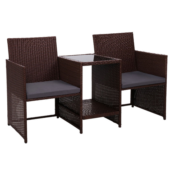Gardeon Outdoor Setting Wicker Loveseat Birstro Set Patio Garden Furniture Brown