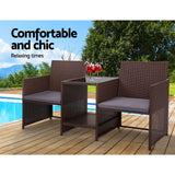 Gardeon Outdoor Setting Wicker Loveseat Birstro Set Patio Garden Furniture Brown