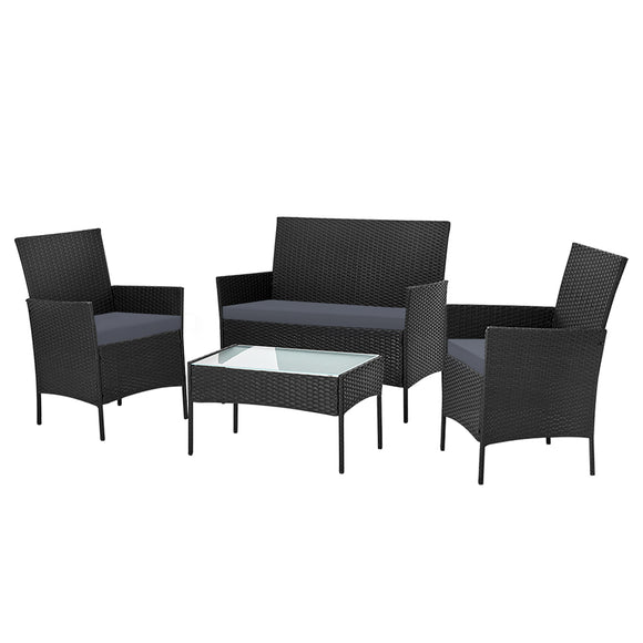 Gardeon 4-piece Wicker Outdoor Set - Black