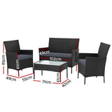 Gardeon 4-piece Wicker Outdoor Set - Black