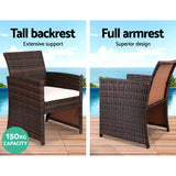 Gardeon Set of 4 Outdoor Wicker Chairs & Table - Brown
