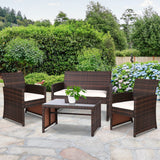 Gardeon Set of 4 Outdoor Wicker Chairs & Table - Brown