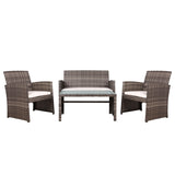 Gardeon Set of 4 Outdoor Wicker Chairs & Table - Grey