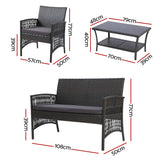 Gardeon Outdoor Furniture Set Wicker Cushion 4pc Dark Grey