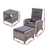 Gardeon Outdoor Setting Recliner Chair Table Set Wicker lounge Patio Furniture Grey