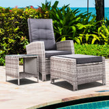 Gardeon Outdoor Setting Recliner Chair Table Set Wicker lounge Patio Furniture Grey