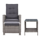 Gardeon Outdoor Patio Furniture Recliner Chairs Table Setting Wicker Lounge 5pc Grey