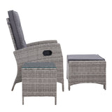 Gardeon Outdoor Patio Furniture Recliner Chairs Table Setting Wicker Lounge 5pc Grey
