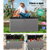 Gardeon Outdoor Storage Box Container Garden Toy Indoor Tool Chest Sheds 270L Dark Grey