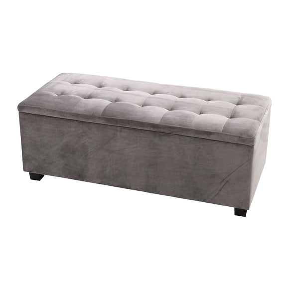 Artiss Storage Ottoman Blanket Box Velvet Foot Stool Rest Chest Couch Toy Grey