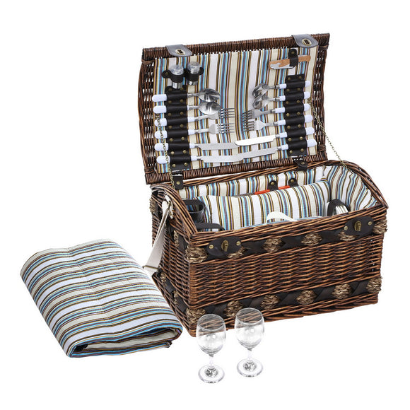 Alfresco 4 Person Wicker Picnic Basket Baskets Outdoor Insulated Gift Blanket