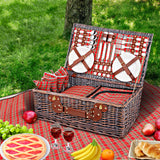 Alfresco 4 Person Picnic Basket Baskets Red Handle Outdoor Corporate Blanket Park