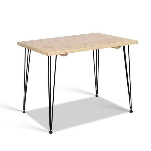 Artiss Dining Table 4 Seater 100 x 65cm Pine Wood Industrial Scandinavian Timber Metal Black Legs Brown Rectangular Tables