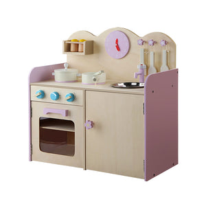 Keezi Kids Wooden Kitchen Play Set - Natural & Pink