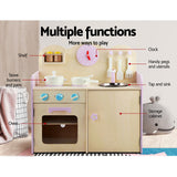 Keezi Kids Wooden Kitchen Play Set - Natural & Pink