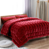 Giselle Bedding Faux Mink Quilt Comforter Winter Throw Blanket Burgundy King