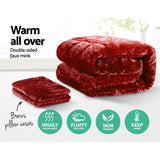 Giselle Bedding Faux Mink Quilt Comforter Fleece Throw Blanket Doona Burgundy Super King