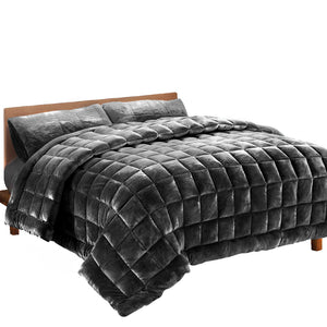 Giselle Bedding Faux Mink Quilt Plush Throw Blanket Comforter Duvet Cover Charcoal Double