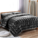 Giselle Bedding Faux Mink Quilt Plush Throw Blanket Comforter Duvet Cover Charcoal Double